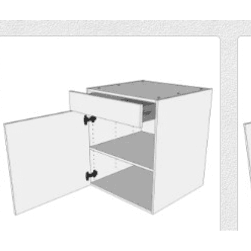 Hyldeskab 50 cm med hylde, låge og skuffe — deludtræk