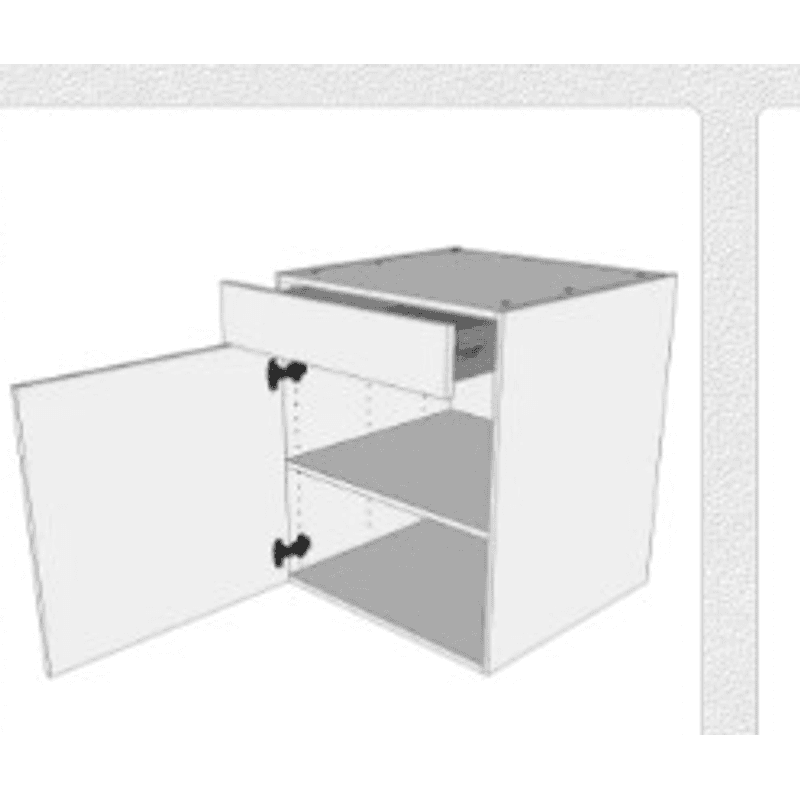 Hyldeskab 60 cm med hylde, låge og skuffe — fuldudtræk